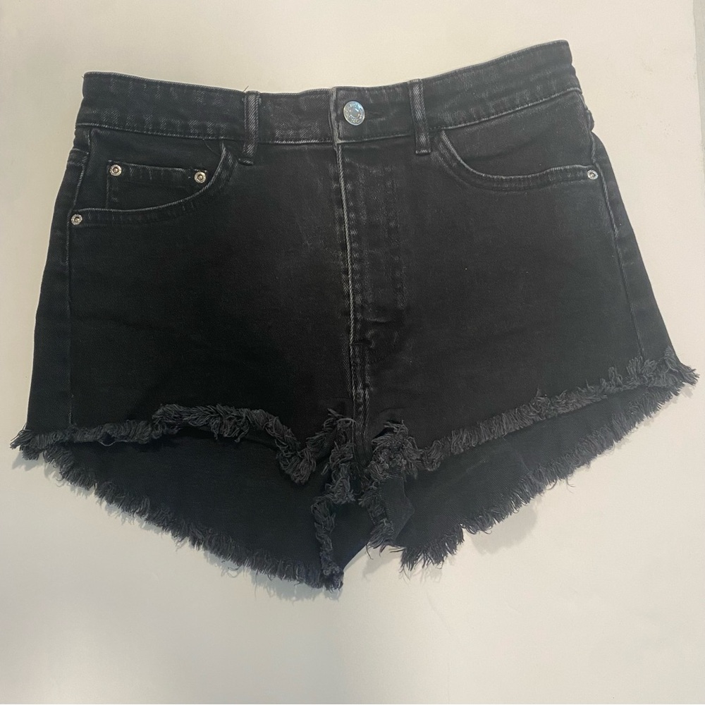 Zara Black Jean Shorts Frayed Hem